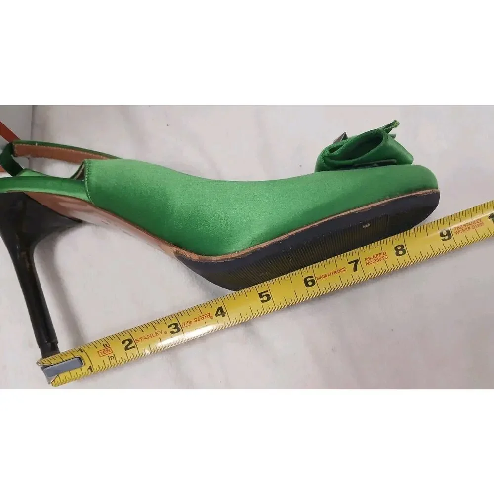 Guillaume‎ Hinfray Satin Slingback Pumps 41 Green Bow Studs Wedding Prom Formal